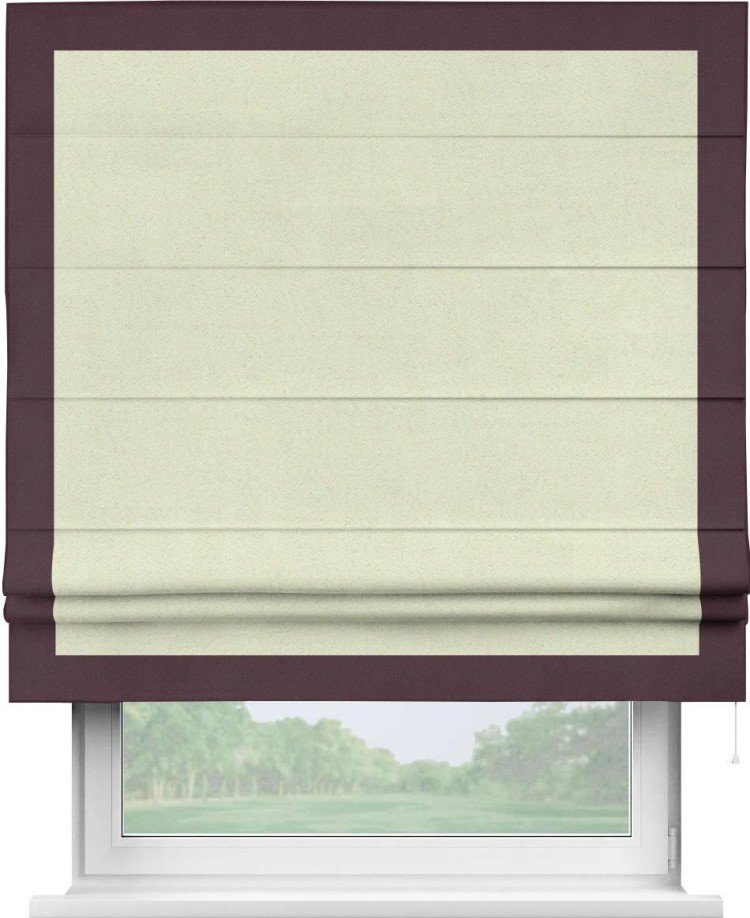 Римская штора «Кортин» с кантом Чесс, для проема, ткань блэкаут однотонный сливочный